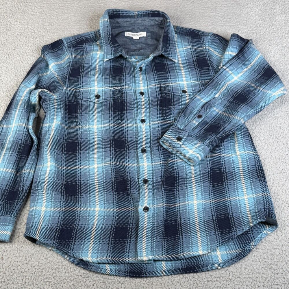 OUTERKNOWN Blanket Shirt Men L Plaid Organic Cotton Button Down Long Sleeve